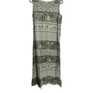 VTG 90s Uniform John Paul Richard Womens Dress Sz M Linen Green Maxi Floral Y2K